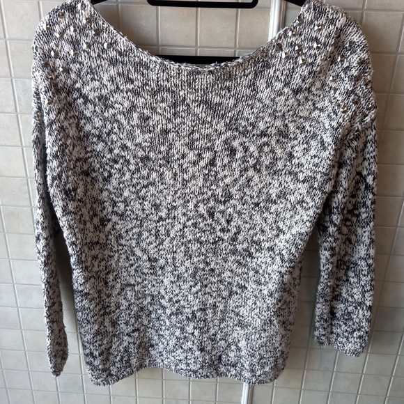 Ellison black/white sweater with silver embellishments on shoulders - Picture 2 of 3
